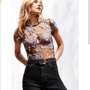 Urban Outfitters Mesh Embroidered Floral Top